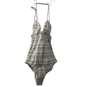 Eberjey Neutral Patterned One-Piece Swimsuit in Beige and Gray